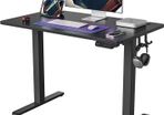 Height Adjustable Electric Standing Desk, 100x60cm Stand up Table, Sit Stand Home Office Desk with Splice Board, Black Frame/Black Top (FREE POSTAGE)