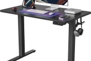 Height Adjustable Electric Standing Desk, 100x60cm Stand up Table, Sit Stand Home Office Desk with Splice Board, Black Frame/Black Top (FREE POSTAGE)