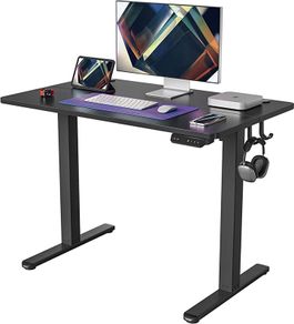 Height Adjustable Electric Standing Desk, 100x60cm Stand up Table, Sit Stand Home Office Desk with Splice Board, Black Frame/Black Top (FREE POSTAGE)