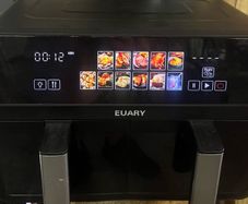 EUARY dual basket  Air Fryer 9L Oil Free 2 Compartments XXL 2800 W Large Capacity, 2 Air Fryer Bins, 12 Cooking Programs, Touch Screen, Appointment Function