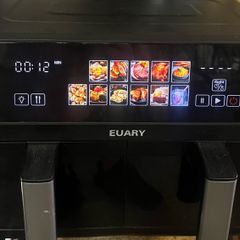 EUARY dual basket  Air Fryer 9L Oil Free 2 Compartments XXL 2800 W Large Capacity, 2 Air Fryer Bins, 12 Cooking Programs, Touch Screen, Appointment Function