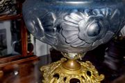 Beautiful Art Noveau blue glass and brass lamp