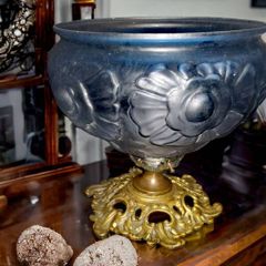 Beautiful Art Noveau blue glass and brass lamp