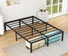4ft6 Double Bed Frames, 36cm High Metal Platform Bed Frames Double with Storage Under Bed/Steel Slats Mattress Base, No Box Spring Needed, Enhanced Support Noise Free, Black