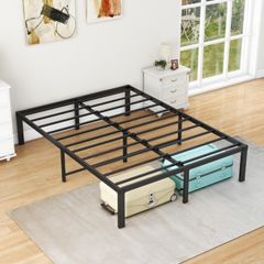 4ft6 Double Bed Frames, 36cm High Metal Platform Bed Frames Double with Storage Under Bed/Steel Slats Mattress Base, No Box Spring Needed, Enhanced Support Noise Free, Black