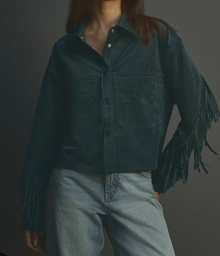 next suedette fringe jacket size 8 navy