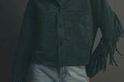 next suedette fringe jacket size 8 navy