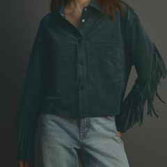next suedette fringe jacket size 8 navy