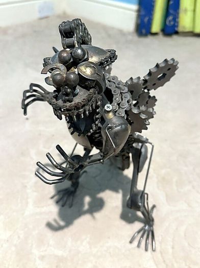 Large Handmade Scrap Metal Dinosaur Dragon Sculpture, 45cm, Recycled Steampunk Art