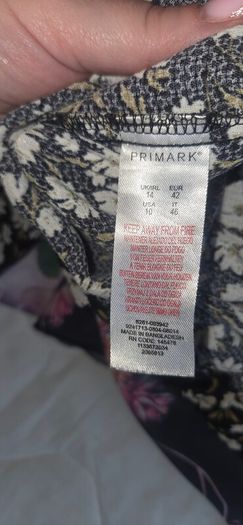 Primark Black White Floral Boho Blouse UK 14 Long Sleeve Top