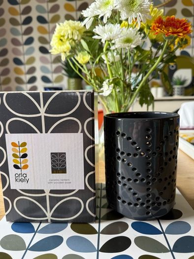 Orla kiely ceramic lantern with wooden base