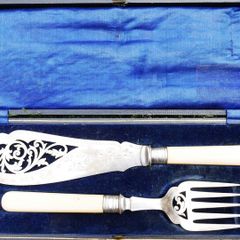 Vintage Boxed set of Faux Bone Handled Fish Servers with Hallmarked Silver Collars - 2 Pieces