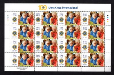 2017 Ireland The 100th Anniversary of Lions Clubs International Commemorative Stamps Sheet Plate 1A1A1A1A Min Never Hinged (MNH)