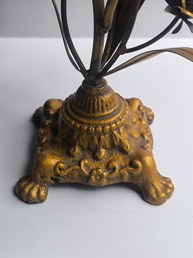 Antique 1930s French Botanical Gilt Metal & Porcelain Candelabra