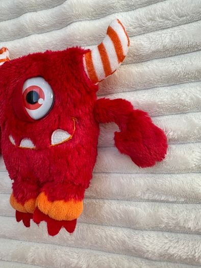 Keel Toys Monsterous Bullseye Plush Red Monster Striped Horns Halloween Used Please look at the pictures