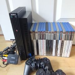 ps2 console with 2 controllers and 14 games