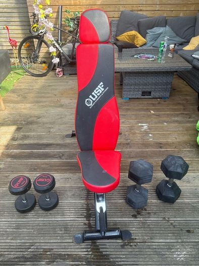 Gym Bench & Dumbbells 10kg & 22.5kg Hex Dumbbells