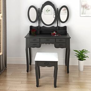 BRAND NEW Carved Dressing Table With Stool,Adjustable Makeup Mirrors with 7 drawers