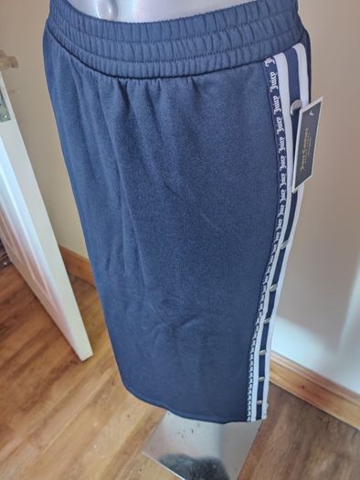 BNWT Juicy couture black label Regal side snap tricot logo navy midi skirt size XS UK8/10 EU36/38 Postage included