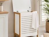 Laundry Chest with Lid Natural Bamboo & White Storage Basket