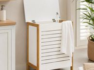 main image for ad Laundry Chest with Lid Natural Bamboo &amp; White Storage Basket