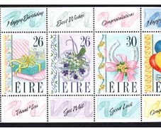 1990 Ireland Greetings Commemorative Stamps Booklet Pane Mint Never Hinged (MNH). Hibernian HP35
