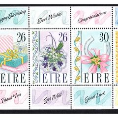 1990 Ireland Greetings Commemorative Stamps Booklet Pane Mint Never Hinged (MNH). Hibernian HP35