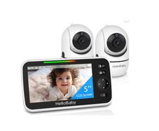 5 inch Video Baby Monitor with Two Camera and Audio, Night Vision, 4X Zoom, 1000ft Range 2-Way Audio Temperature Sensor Lullaby