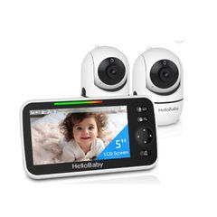 5 inch Video Baby Monitor with Two Camera and Audio, Night Vision, 4X Zoom, 1000ft Range 2-Way Audio Temperature Sensor Lullaby