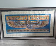 Large Hand painted Egyptian Papyrus Ma at (Framed)