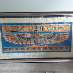 Large Hand painted Egyptian Papyrus Ma at (Framed)