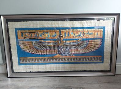 Large Hand painted Egyptian Papyrus Ma at (Framed)