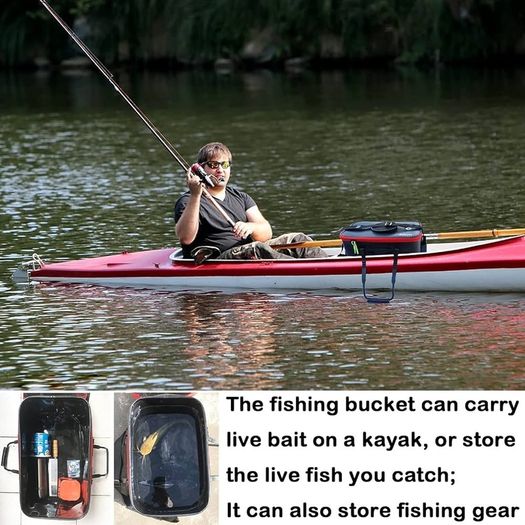 NEW SALE |  Foldable Fish Bucket,Live Fish Container Multi-Functional Live Fish Bait Bucket,Outdoor Camping EVA Fishing Bag and Fish Protection Bucket (10Gallon, Black)