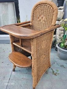 Childs high chair antique rattan