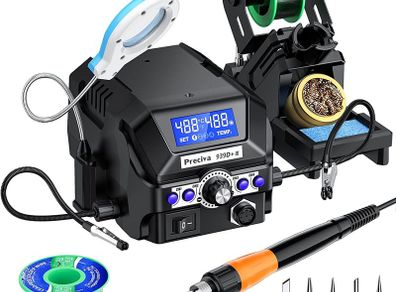Digital Soldering Station, 60W 200-480C Temperature Adjustable Repair Rework Soldering Iron Station with Soldering Helping Hand, Memory Setting, Magnifier