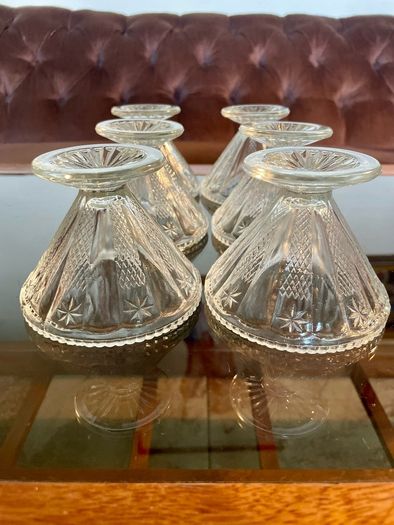 1950s Art Deco Vintage Pressed Glass Dishes Footed Set Of 6 1950