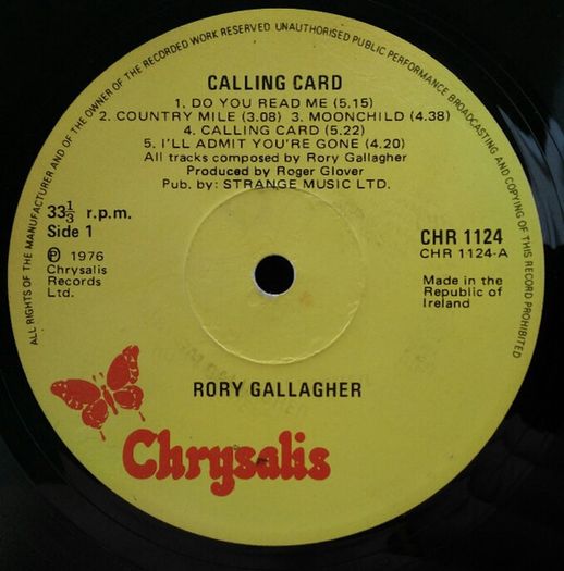 Rory Gallagher Calling Card Vinyl Irish Pressing Rock