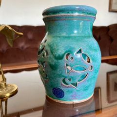 Vintage Michael Kennedy Sligo Handmade Oil Burner Turquoise Burren Blue