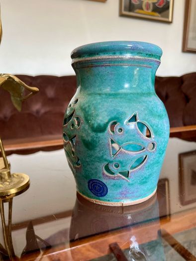 Vintage Michael Kennedy Sligo Handmade Oil Burner Turquoise Burren Blue