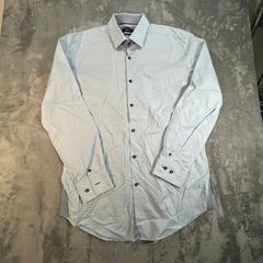 HUGO BOSS Smart Shirt Size 16 M 41 - Light Blue Office Slim Fit Long Sleeve