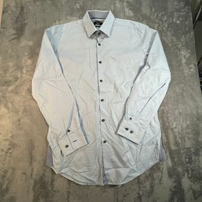 HUGO BOSS Smart Shirt Size 16 M 41 - Light Blue Office Slim Fit Long Sleeve