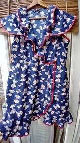 Blue Ruffle Cross-over Dress