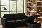 Black Corner Sofa Bed with Storage Brand New 215cms