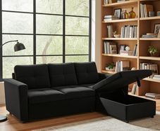 Amazing Black Velvet corner sofa bed with storage