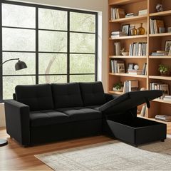 Amazing Black Velvet corner sofa bed with storage