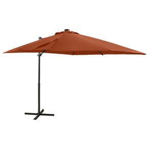 Cantilever Umbrella with Pole and LED Lights Terracotta 250 cm