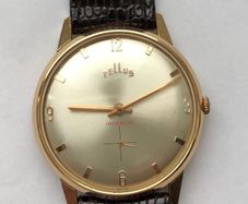 Vintage Tellus Swiss Grand Prix Antimagnetic Gold Plated with certificate and box