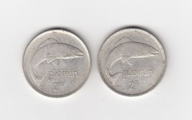 Ireland, 2 x 1939 Florin, 2/-, 75% Silver Coins, coins seem to be cleaned (No: 454)