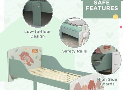 Toddler Bed Frame, Kids Bedroom Furniture for Ages 3-6 Years, Green