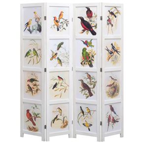4-Panel Room Divider White 140x165 cm Bird